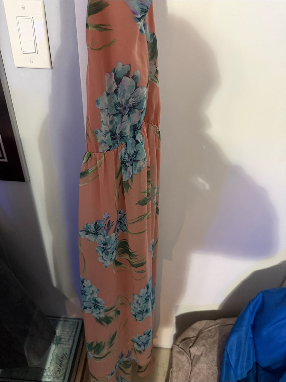 Charlotte Russe Coral Halter High-Low Dress with Teal Floral Print - Picture 3 of 3